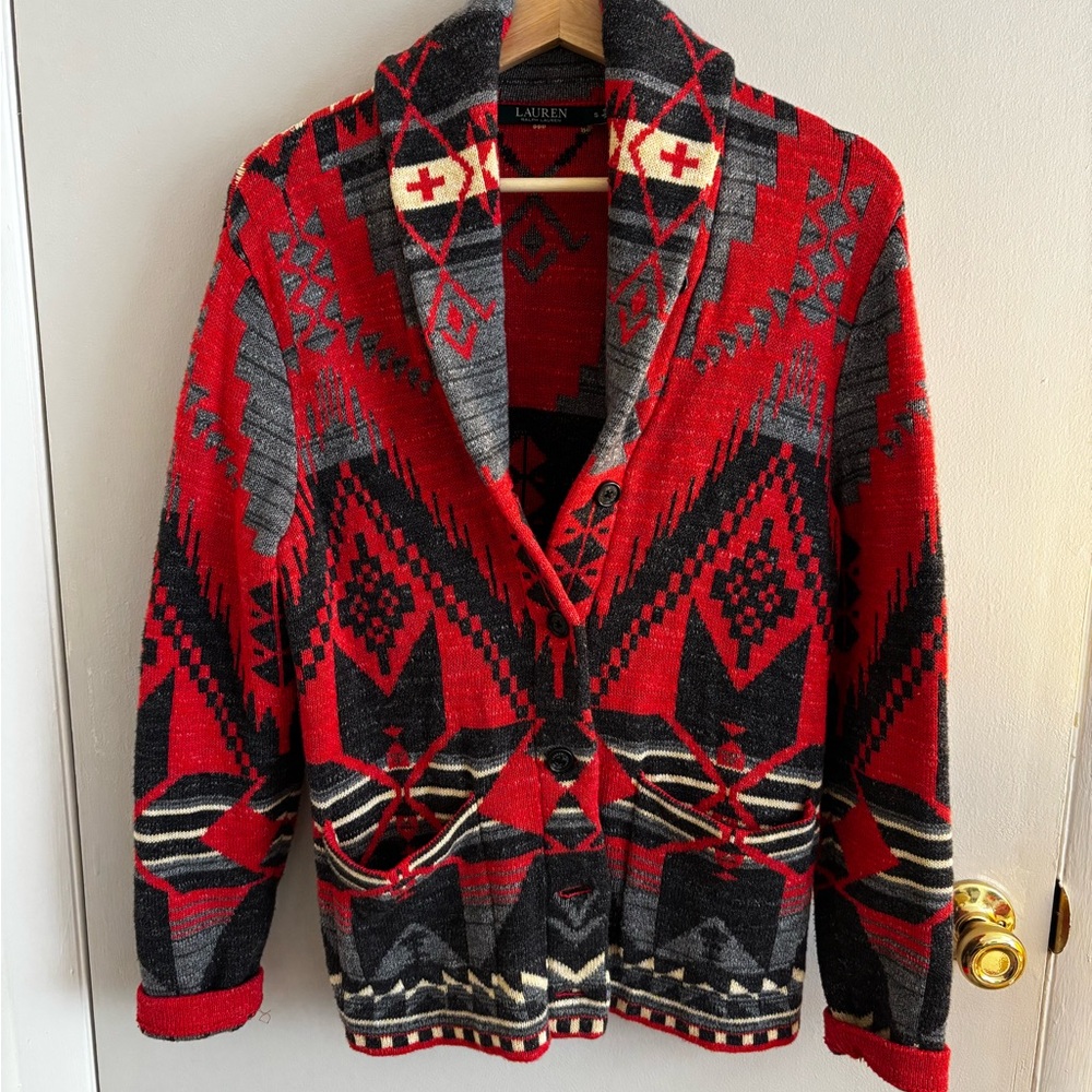 Ralph Lauren Red and Navy Geometric Blazer